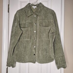 AVLN Olive Corduroy Jacket Shacket Medium Snap Closures Green Soft Light Weight